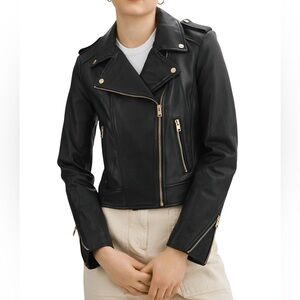 Lamarque Donna leather moto jacket✨NWT✨size L w/ gold accents PRCE REDUCED
